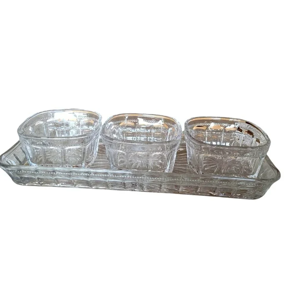 Crystal Relish Server 4-piece Server Serving Bowls Tray Set‎